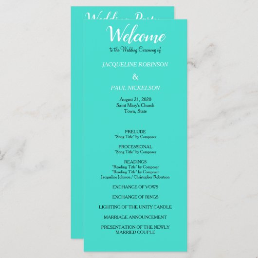 Programme de mariage Turquoise (Devant / Derrière)