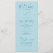 Programme de mariage turquoise à typographie moder (Devant)