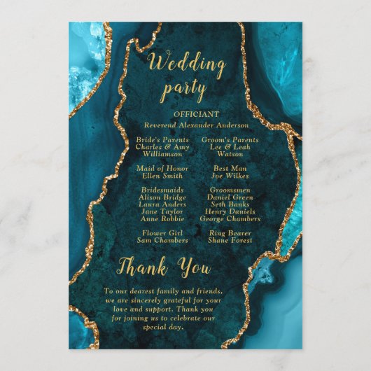 Programme de mariage Turquoise, Bleu et Agate doré (Dos)