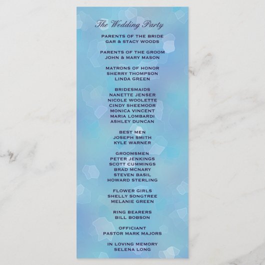 Programme de mariage turquoise bleu et violet (Dos)