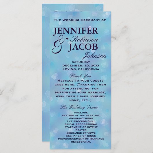Programme de mariage turquoise bleu et violet (Devant / Derrière)
