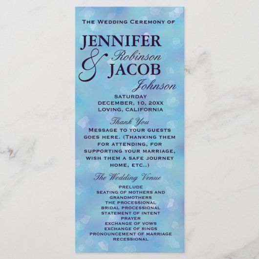 Programme de mariage turquoise bleu et violet (Devant)