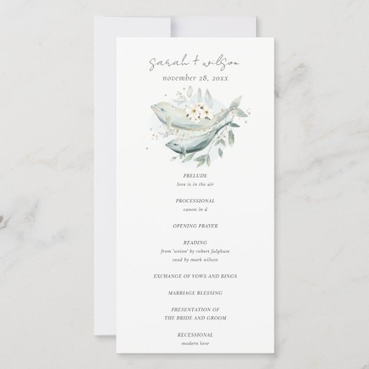 Programme de mariage turquoise de poissons floraux (Devant)