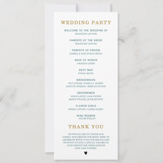 Programme de mariage Turquoise et Modèle d'or (Dos)