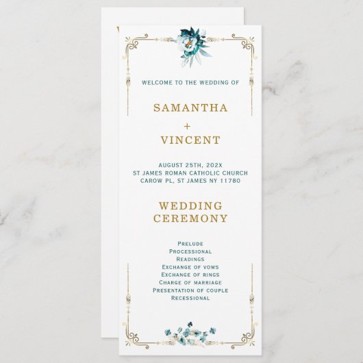 Programme de mariage Turquoise et Modèle d'or (Devant / Derrière)