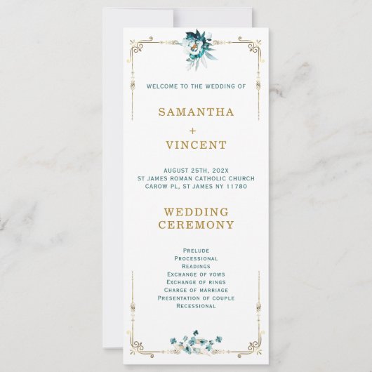 Programme de mariage Turquoise et Modèle d'or (Devant)