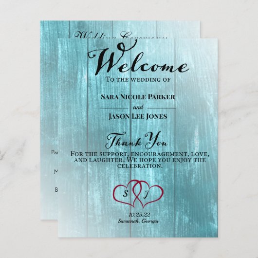 Programme de mariage Turquoise rustique (Devant / Derrière)