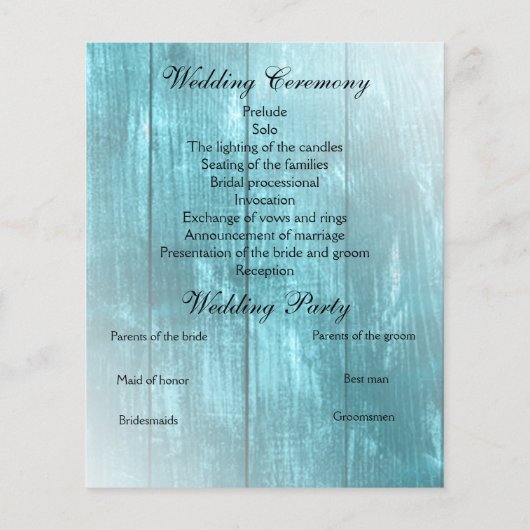 Programme de mariage Turquoise rustique (Dos)