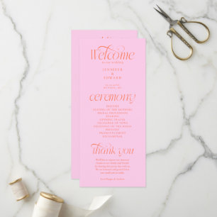 Programme de mariage typographie moderne rose oran
