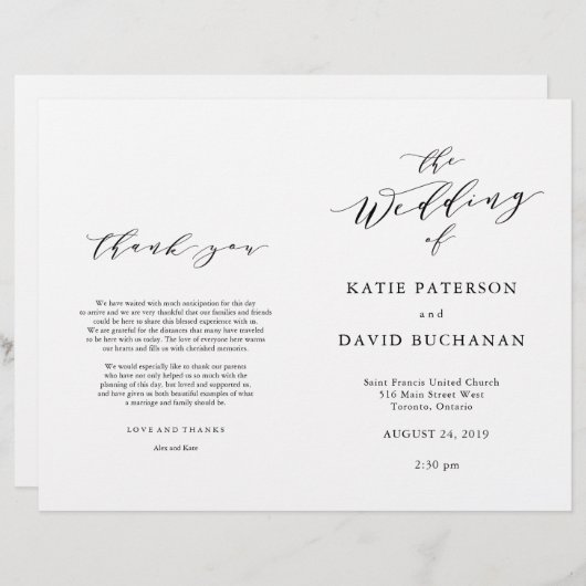 Programme de mariage typographique (Devant / Derrière)