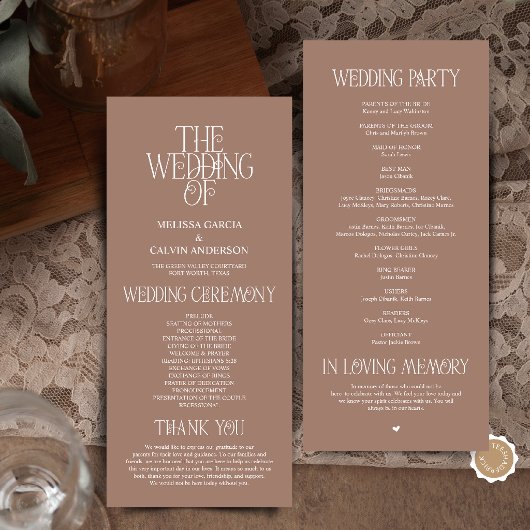 Programme de mariage typographique Mousse au moka