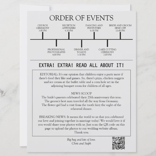 Programme de mariage unique pour journal avec code (Dos)