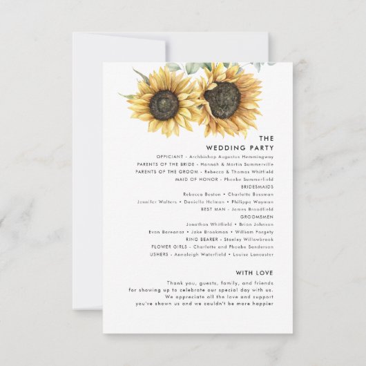 Programme de mariage végétal du tournesol (Dos)