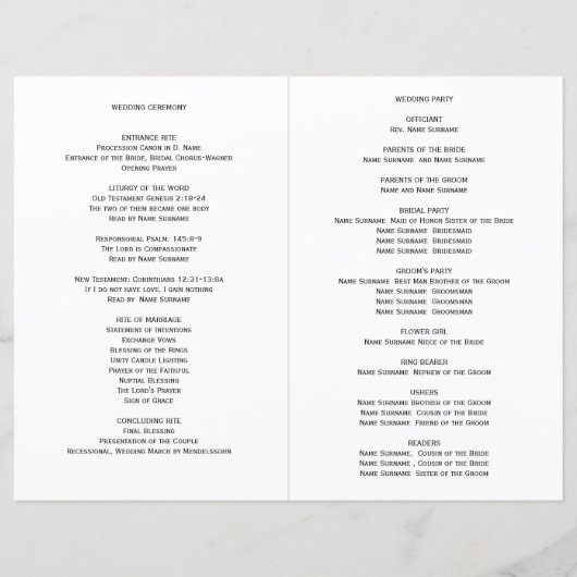 Programme de mariage végétal Eucalyptus (Dos)