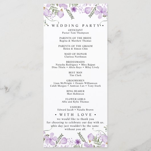 Programme de mariage végétal pourpre (Dos)