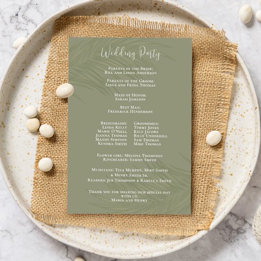 Programme de mariage verdoyant Élégantes feuilles