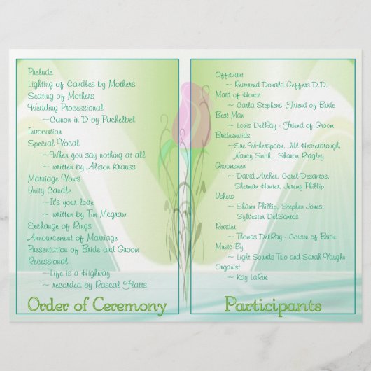 Programme de mariage (version non religieuse) (Dos)