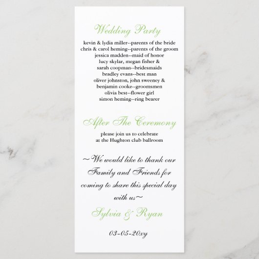 programme de mariage vert (Dos)