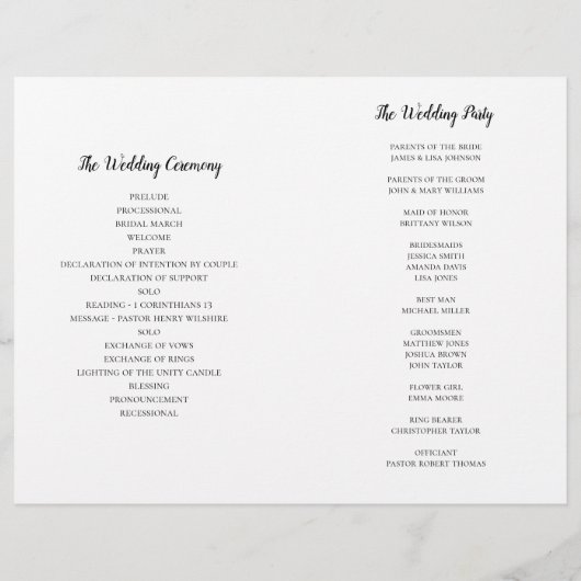 Programme de mariage vert. Cérémonie d'été (Dos)