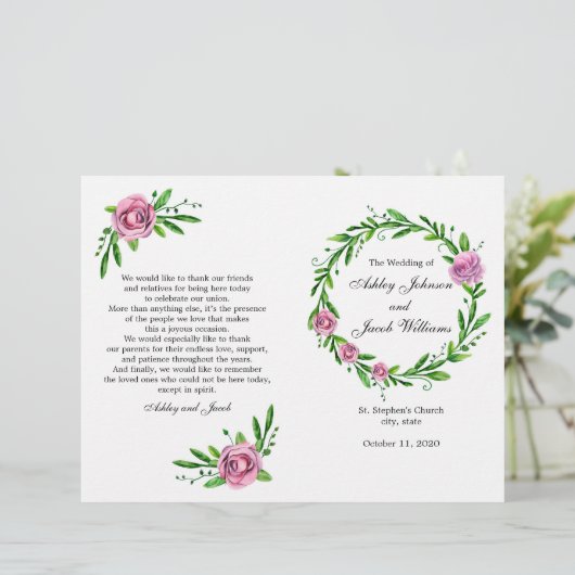 Programme de mariage vert. Cérémonie d'été (Debout devant)