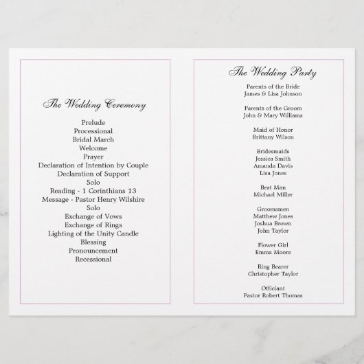 Programme de mariage vert. Cérémonie d'été (Dos)