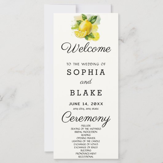 Programme de mariage vert citron pays blanc crème (Devant)