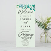 Programme de mariage vert clair avec fleurs blanch (Debout devant)