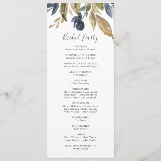 Programme de mariage vert d'automne (Dos)