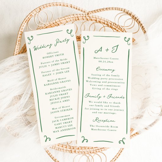 Programme de Mariage Vert Dessiné à la Main Fantai