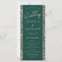 Programme de mariage vert émeraude et or rose