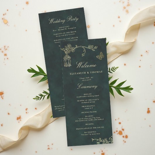 Programme de mariage vert émeraude Fairycore Woodl