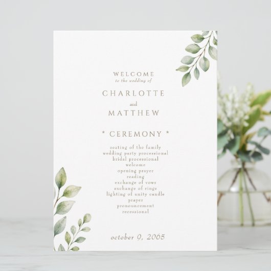 Programme de mariage vert et blanc (Debout devant)