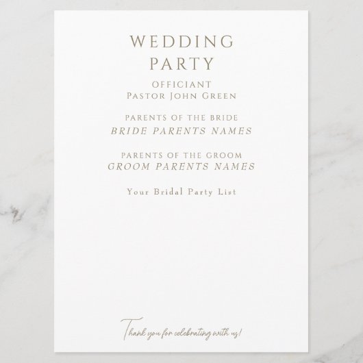 Programme de mariage vert et blanc (Dos)