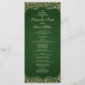 Programme De Mariage Vert Et Or Décoratif (Devant)