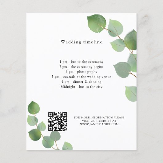 Programme de mariage vert eucalyptus détails QR (Dos)