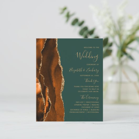 Programme de mariage vert foncé Budget Rust Agate (Debout devant)