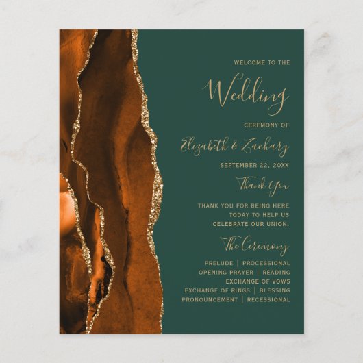 Programme de mariage vert foncé Budget Rust Agate (Devant)