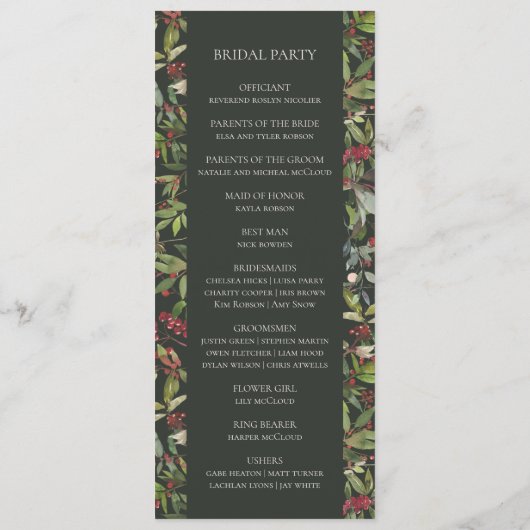 Programme de mariage vert foncé et chic de vacance (Dos)