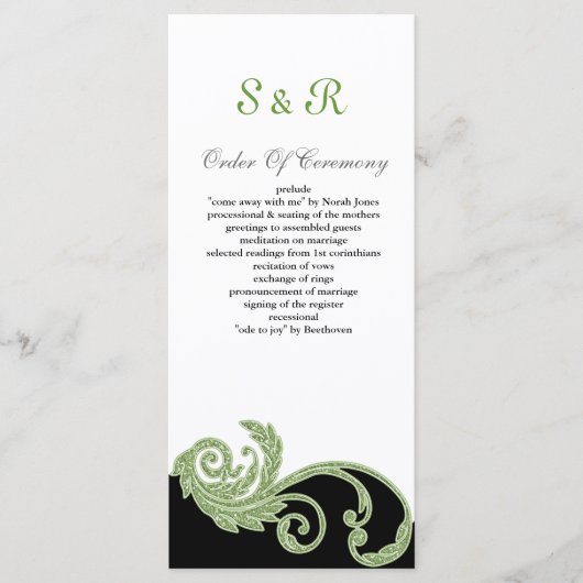 programme de mariage vert, noir et blanc (Devant)