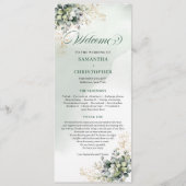 Programme de mariage vert or aquarelle botanique (Devant)