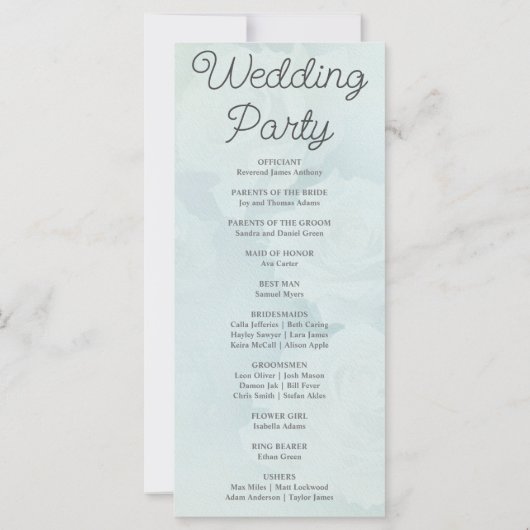 Programme de mariage vert pâle aux roses blanches (Dos)