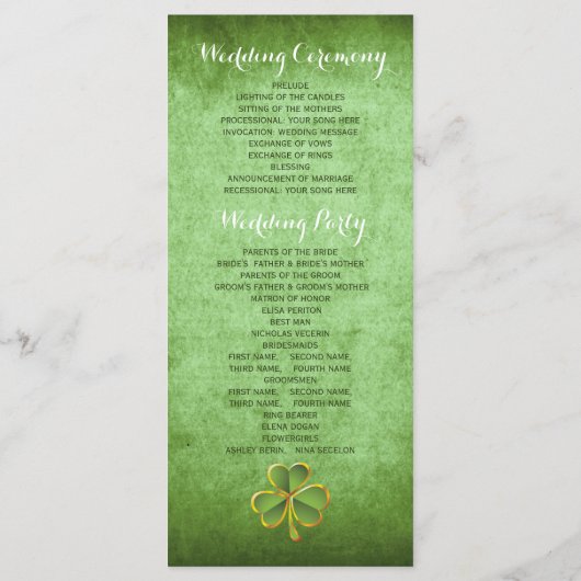 Programme de mariage vert pour le trèfle et le voi (Dos)