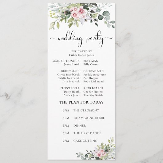 Programme de mariage vert rose (Dos)