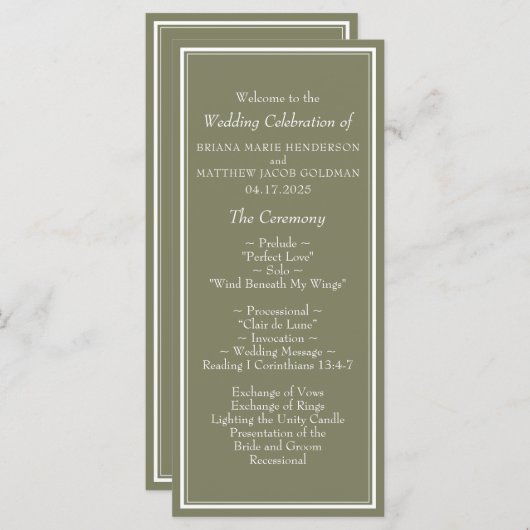 Programme de mariage vert Sage moderne (Devant / Derrière)