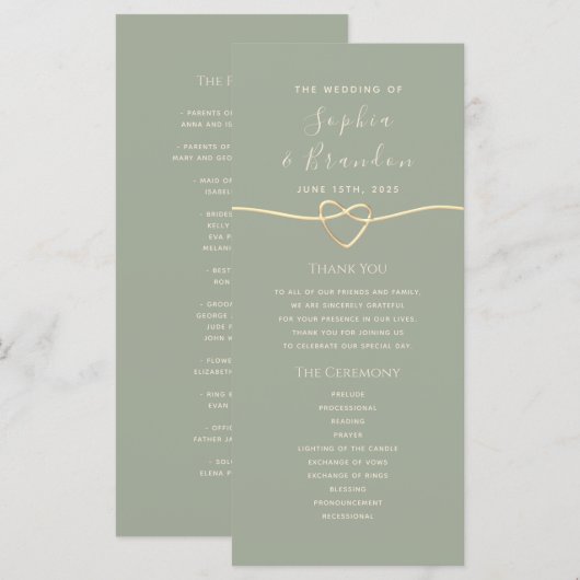 Programme de mariage vert sauge (Devant / Derrière)