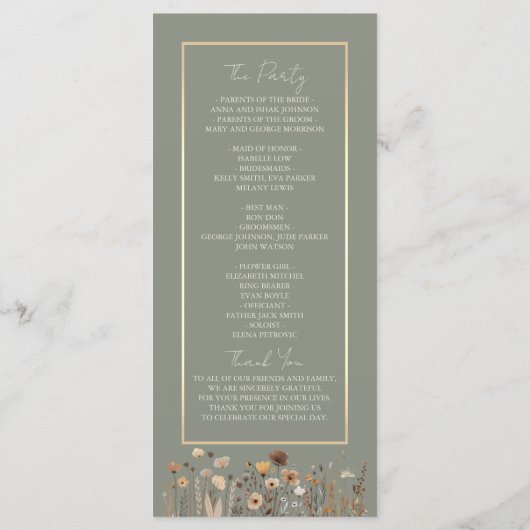 Programme de mariage vert sauge Bohème rustique (Dos)