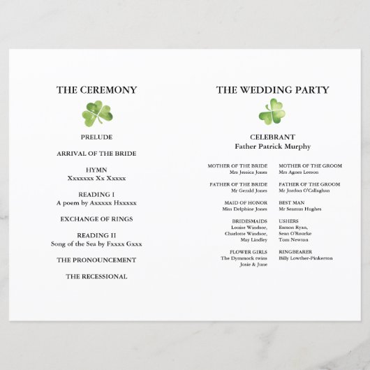Programme de mariage vert Shamrock irlandais (Dos)