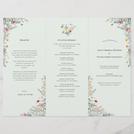 Programme de mariage vert simple Monnaie Fleur sau (Devant)