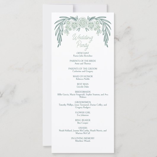 Programme de mariage vert végétal botanique (Dos)