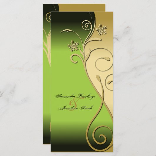 Programme de mariage - Verte Classique & Or Floral (Devant / Derrière)